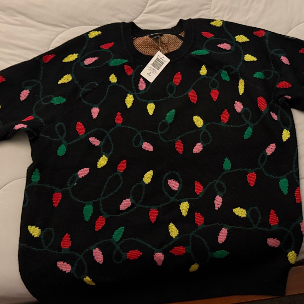 Festive Black Sweater with Colorful Lights